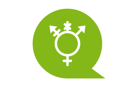 Symbol All genders auf grüner Sprechblase