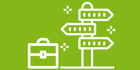 Symbolbild Schilder und Aktenkoffer